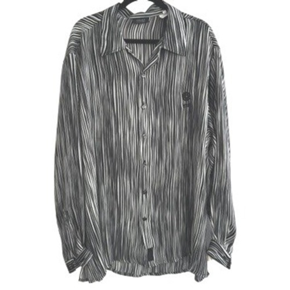 Versace VTG‎ Classic V2 Mens 2XB Black White Striped Long Sleeve Button Up Shirt